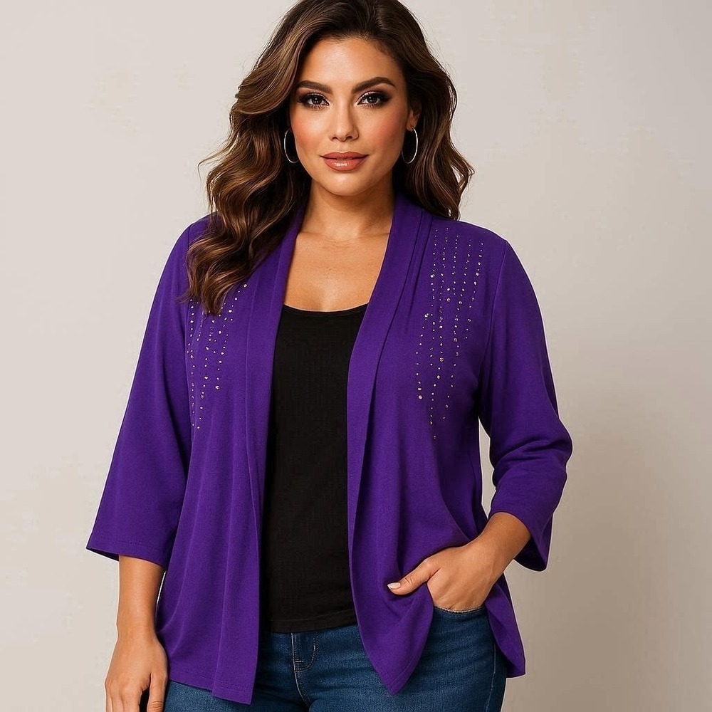 Vintage Salon Studio Purple LP 90s Open-front Cardigan Beaded Embellishments